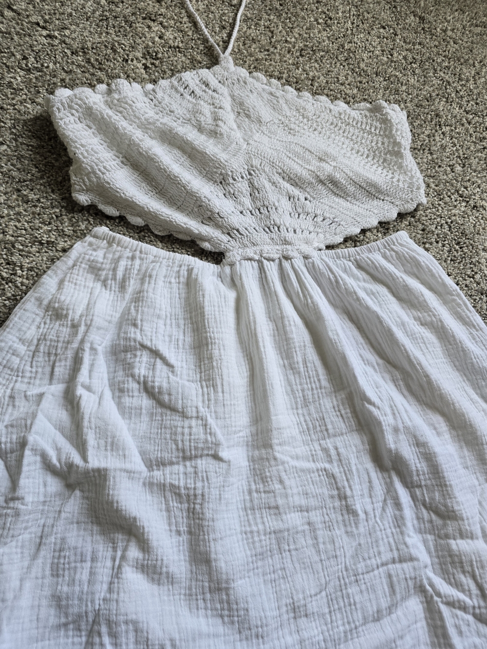 aerie White Crocheted Halter Mini Dress with Gauze Skirt - Picture 4 of 4
